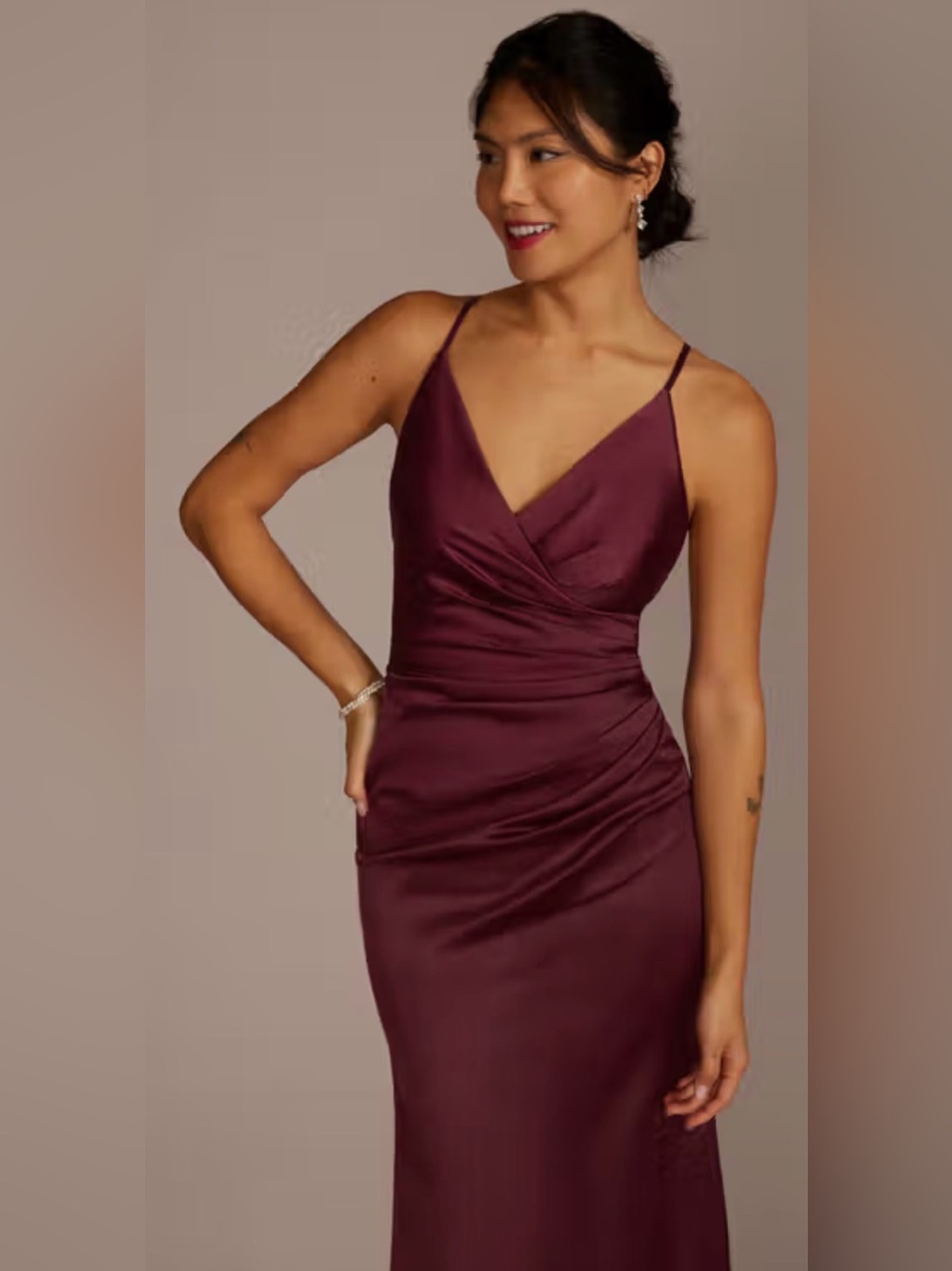 Elegant Draped Satin Slip Dress in Burgundy